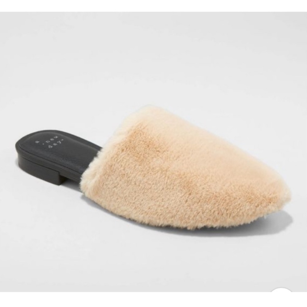A New Day Tan Fuzzy Slip-On Mules